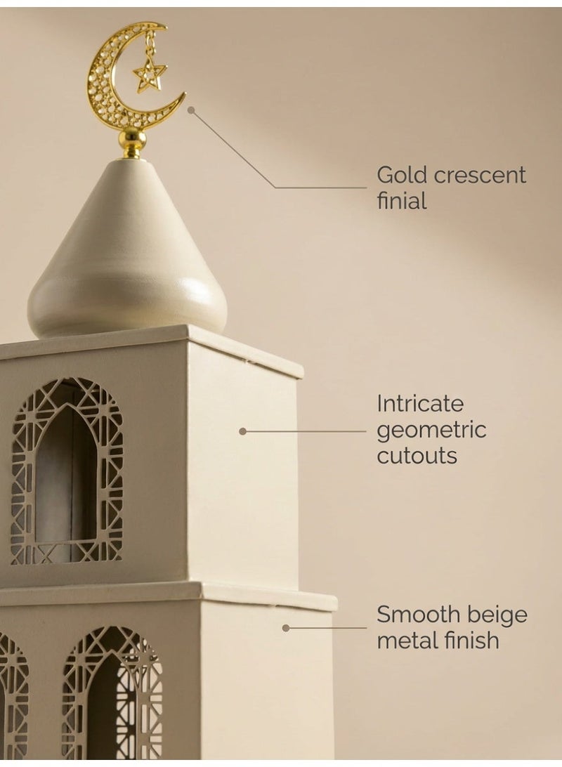 Tanseeq Beige Metal Mosque Tiered Box for Ramadan Dates and Sweets Serving Station - Islamic Home Decoration Eid Mubarak Gift Centerpiece Table Decor 3 Level Storage Container Minaret Sculpture - Image 5